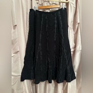 90s vintage Chico's silk black midi skirt ribbons sequins 2 L large